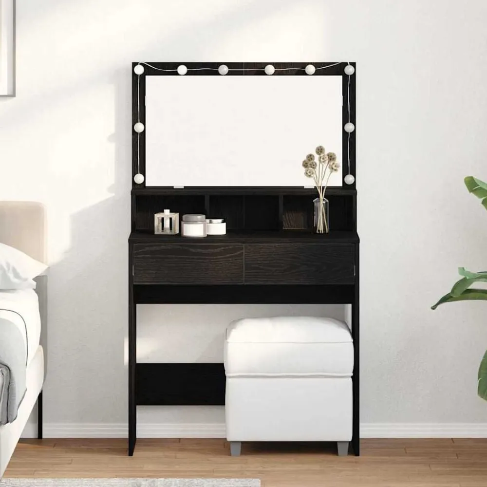 vidaXL Mesa Tocador con luces de espejo 80 x 41 x 134,5 cm Roble negro Sale