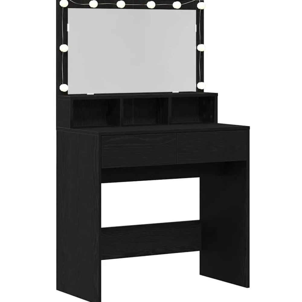 vidaXL Mesa Tocador con luces de espejo 80 x 41 x 134,5 cm Roble negro Sale