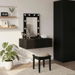 vidaXL Mesa Tocador Negro 60 x 40 x 70 cm Madera de ingeniería Roble negro Clearance
