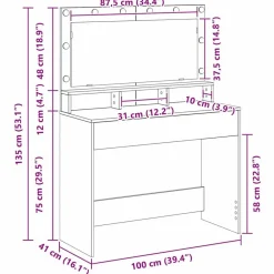 vidaXL Armarios Y Almacenamiento-Mesa Tocador 100 x 41 x 135 cm Madera de ingeniería