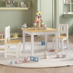 vidaXL Mesa y silla infantil 3 pzas MDF Blanco y beige Hot