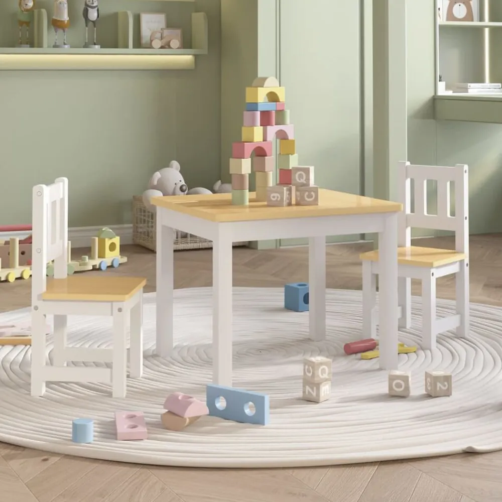 vidaXL Mesa y silla infantil 3 pzas MDF Blanco y beige Hot