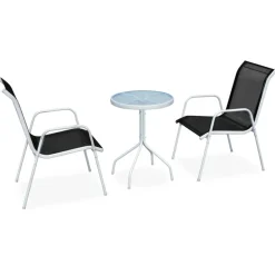 vidaXL Muebles De Jardín-Mesa y sillas bistró de jardín 3 piezas acero negro