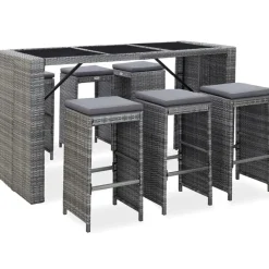 vidaXL Mesa y sillas de bar jardín 7 pzas cojines ratán sintético Gris Clearance
