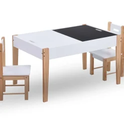 Niños vidaXL Mobiliario Para Bebés Y Niños Pequeños-Mesa y sillas infantiles 3 pzas con pizarra negro y blanco