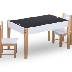 Niños vidaXL Mobiliario Para Bebés Y Niños Pequeños-Mesa y sillas infantiles 3 pzas con pizarra negro y blanco