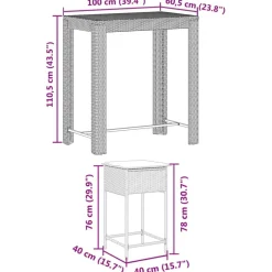 vidaXL Mesa y taburetes altos jardín 5 pzas y cojines ratán PE Negro Discount