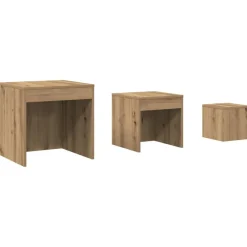 vidaXL Mesas apilables 3 pzas madera contrachapada color Roble artisan New