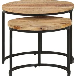 vidaXL Mesas-Mesas apilables 2 unidades madera rugosa de mango