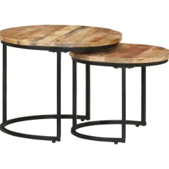 vidaXL Mesas-Mesas apilables 2 unidades madera rugosa de mango