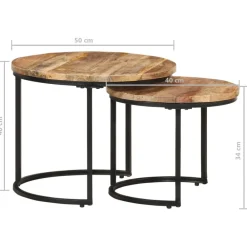 vidaXL Mesas-Mesas apilables 2 unidades madera rugosa de mango