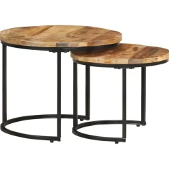 vidaXL Mesas-Mesas apilables 2 unidades madera rugosa de mango