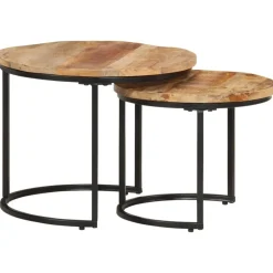 vidaXL Mesas-Mesas apilables 2 unidades madera rugosa de mango