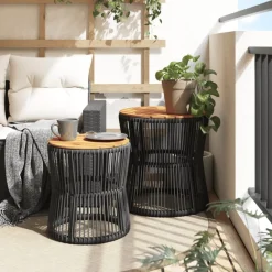 vidaXL Muebles De Jardín-Mesas auxiliares jardín 2 pzas superficie de madera ratán