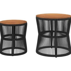 vidaXL Muebles De Jardín-Mesas auxiliares jardín 2 pzas superficie de madera ratán