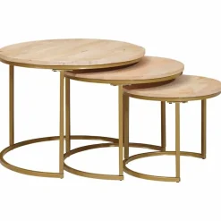 vidaXL Mesas de Café Nido 3 pcs Marrón Madera maciza de mango y acero Clearance