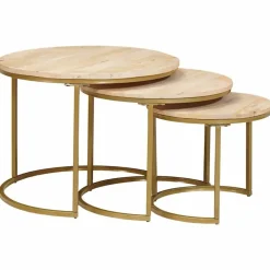 vidaXL Mesas de Café Nido 3 pcs Marrón Madera maciza de mango y acero Clearance