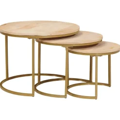 vidaXL Mesas de Café Nido 3 pcs Marrón Madera maciza de mango y acero Clearance