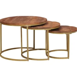 vidaXL Mesas-Mesas de Café Nido 3 pcs Madera maciza de mango y acero