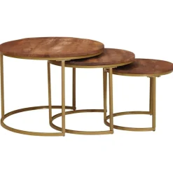 vidaXL Mesas-Mesas de Café Nido 3 pcs Madera maciza de mango y acero