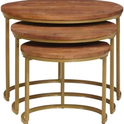 vidaXL Mesas-Mesas de Café Nido 3 pcs Madera maciza de mango y acero
