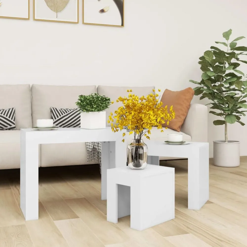vidaXL Mesas-Mesas de centro apilables 3 piezas madera contrachapada