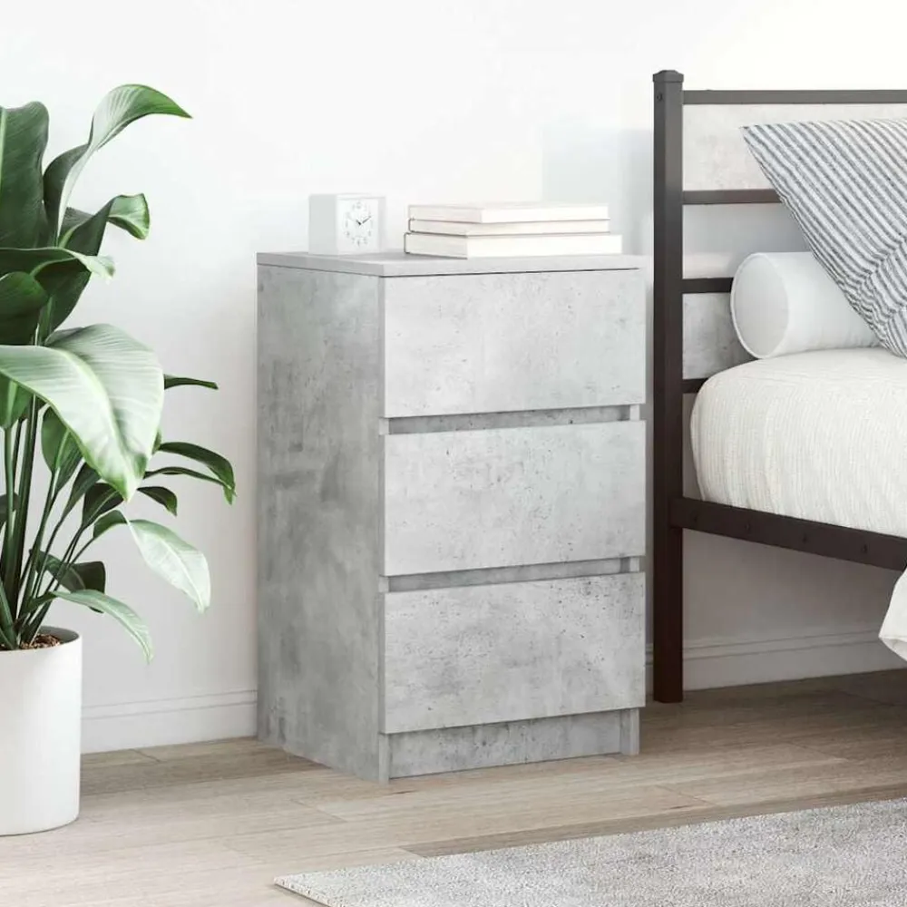 vidaXL Mesilla de noche con 3 cajones gris hormigón 39x35x65 cm Gris hormigón Hot