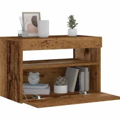 vidaXL Mesas-Mesilla de noche con luces LED madera vieja 60x35x40 cm