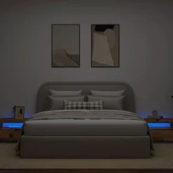 vidaXL Mesas-Mesilla de noche con luces LED madera vieja 60x35x40 cm