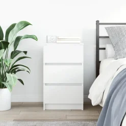 vidaXL Mesilla de noche con 3 cajones blanca 39x35x65 cm Blanco Outlet