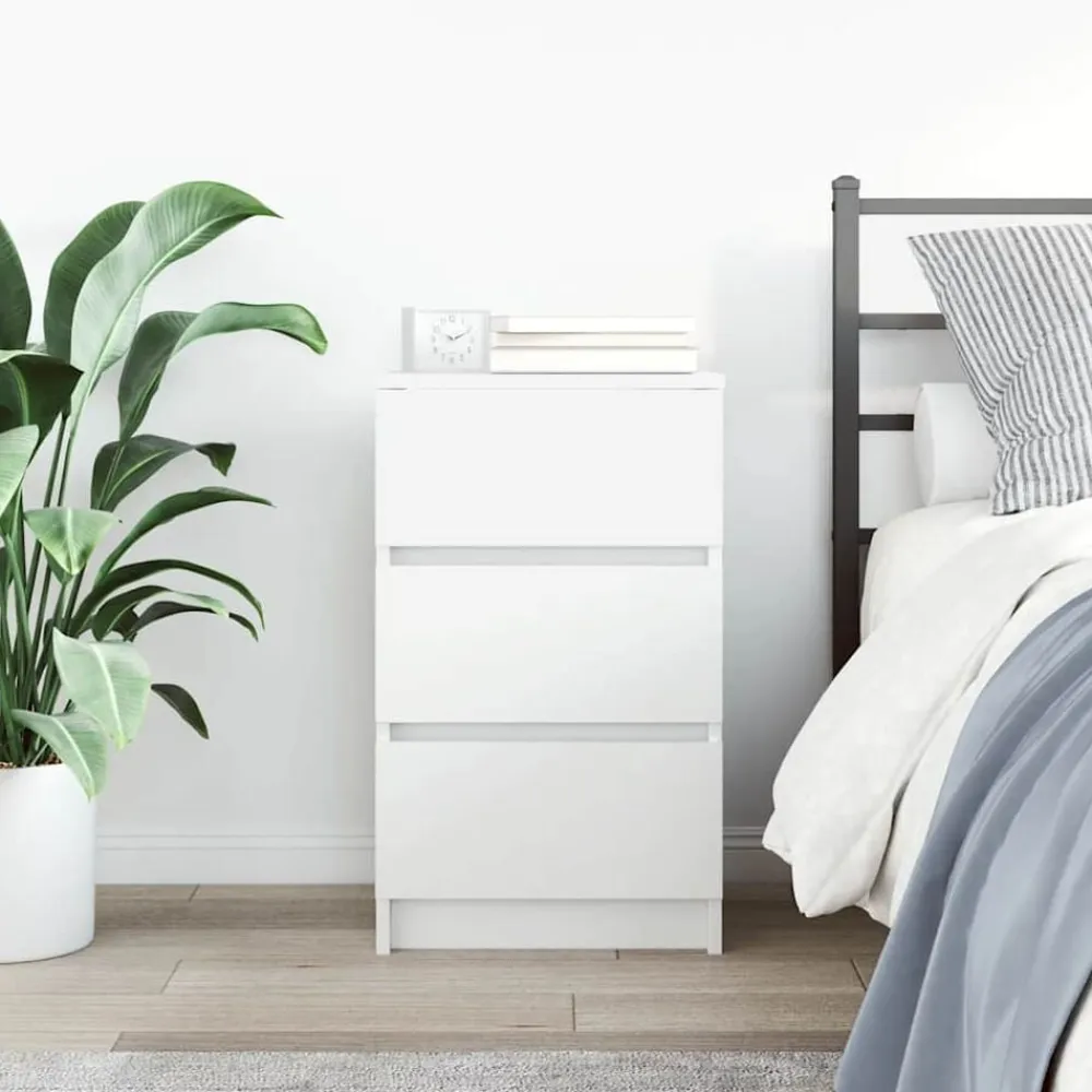 vidaXL Mesilla de noche con 3 cajones blanca 39x35x65 cm Blanco Outlet