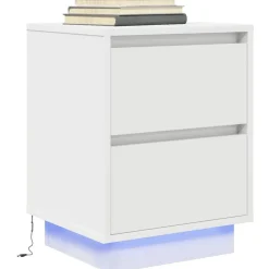 vidaXL Mesilla de noche con luces LED blanca 38x34x50 cm Blanco Sale