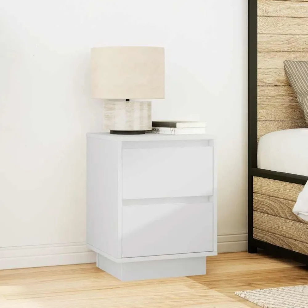 vidaXL Mesilla de noche con luces LED blanca 38x34x50 cm Blanco Sale