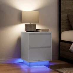 vidaXL Mesilla de noche con luces LED blanca 38x34x50 cm Blanco Sale