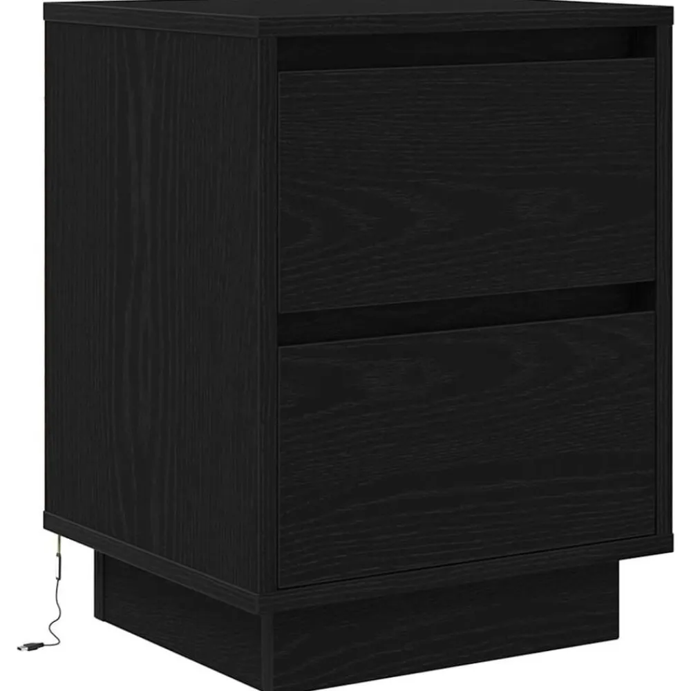 vidaXL Mesilla de noche con luces LED negra 38x34x50 cm Negro Outlet