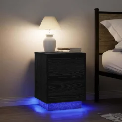 vidaXL Mesilla de noche con luces LED negra 38x34x50 cm Negro Outlet