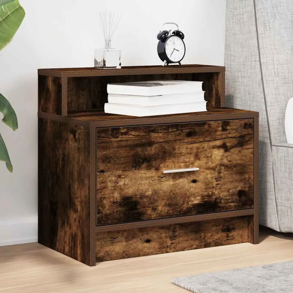 vidaXL Mesilla de noche con cajón 51x31x47 cm Roble ahumado Online