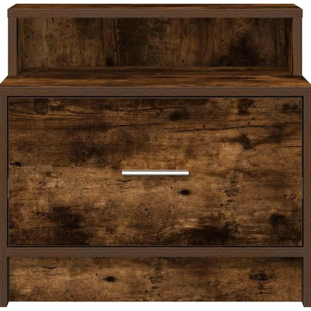 vidaXL Mesilla de noche con cajón 51x31x47 cm Roble ahumado Online