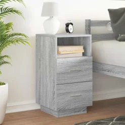 vidaXL Mesilla de noche con 2 cajones 36x36x68 cm Gris sonoma Online