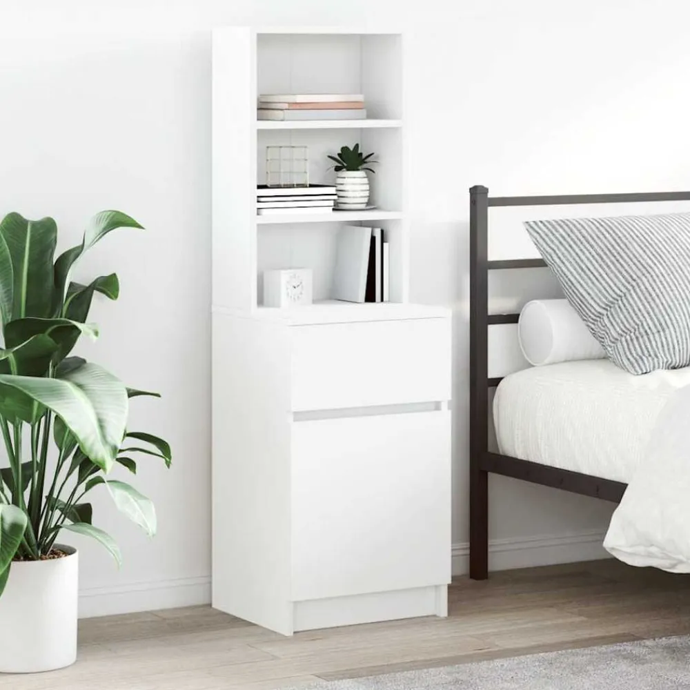 vidaXL Mesilla de noche de madera de ingeniería blanca 39x35x125 cm Blanco Best