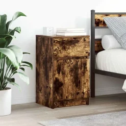 vidaXL Mesilla de noche 39x35x65 cm madera de ingeniería Roble ahumado Online