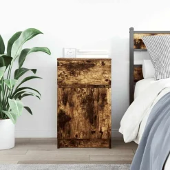 vidaXL Mesilla de noche 39x35x65 cm madera de ingeniería Roble ahumado Online