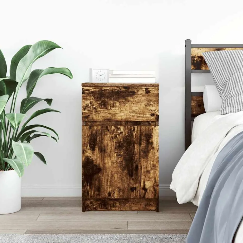 vidaXL Mesilla de noche 39x35x65 cm madera de ingeniería Roble ahumado Online