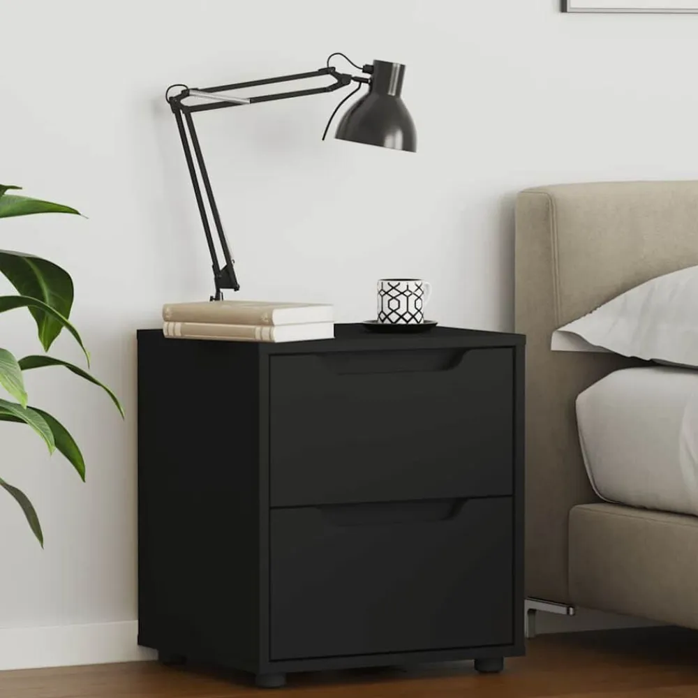 vidaXL Mesilla de noche VISNES negra 45x40x50 cm madera de ingeniería Negro Clearance