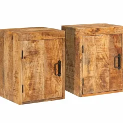vidaXL Mesas-Mesita de Noche 2 pcs Marrón Madera de mango maciza