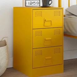 vidaXL Mesita de noche acero 34,5x39x62 cm Amarillo mostaza Sale