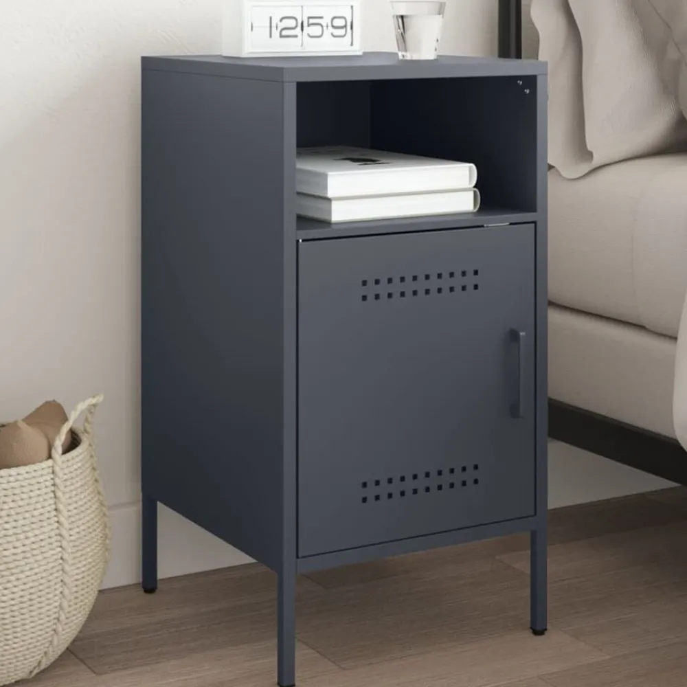 vidaXL Mesita de noche acero gris 36x39x68 cm Antracita Discount