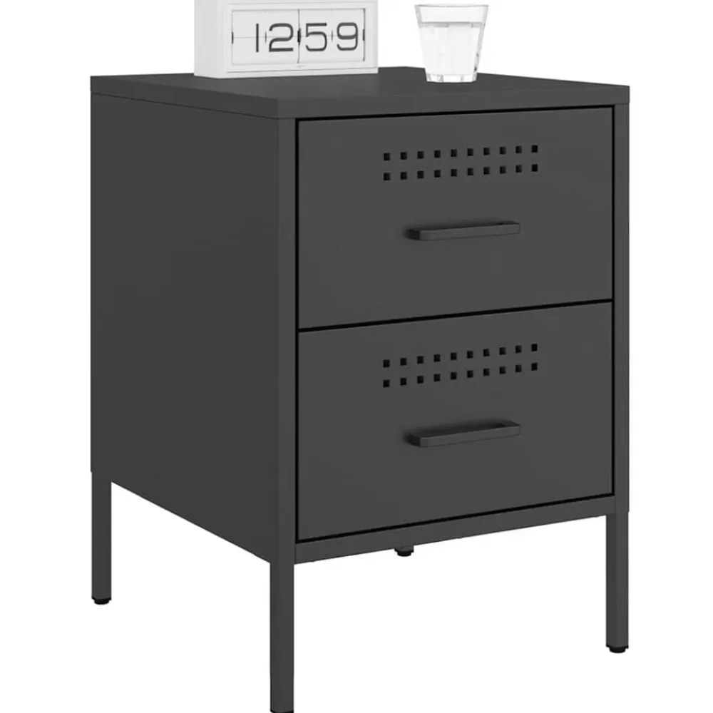 vidaXL Mesita de noche acero 36x39x50,5 cm Negro Online
