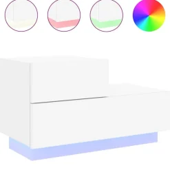 vidaXL Mesas-Mesita de noche con luces LED blanca 70x36x40,5 cm