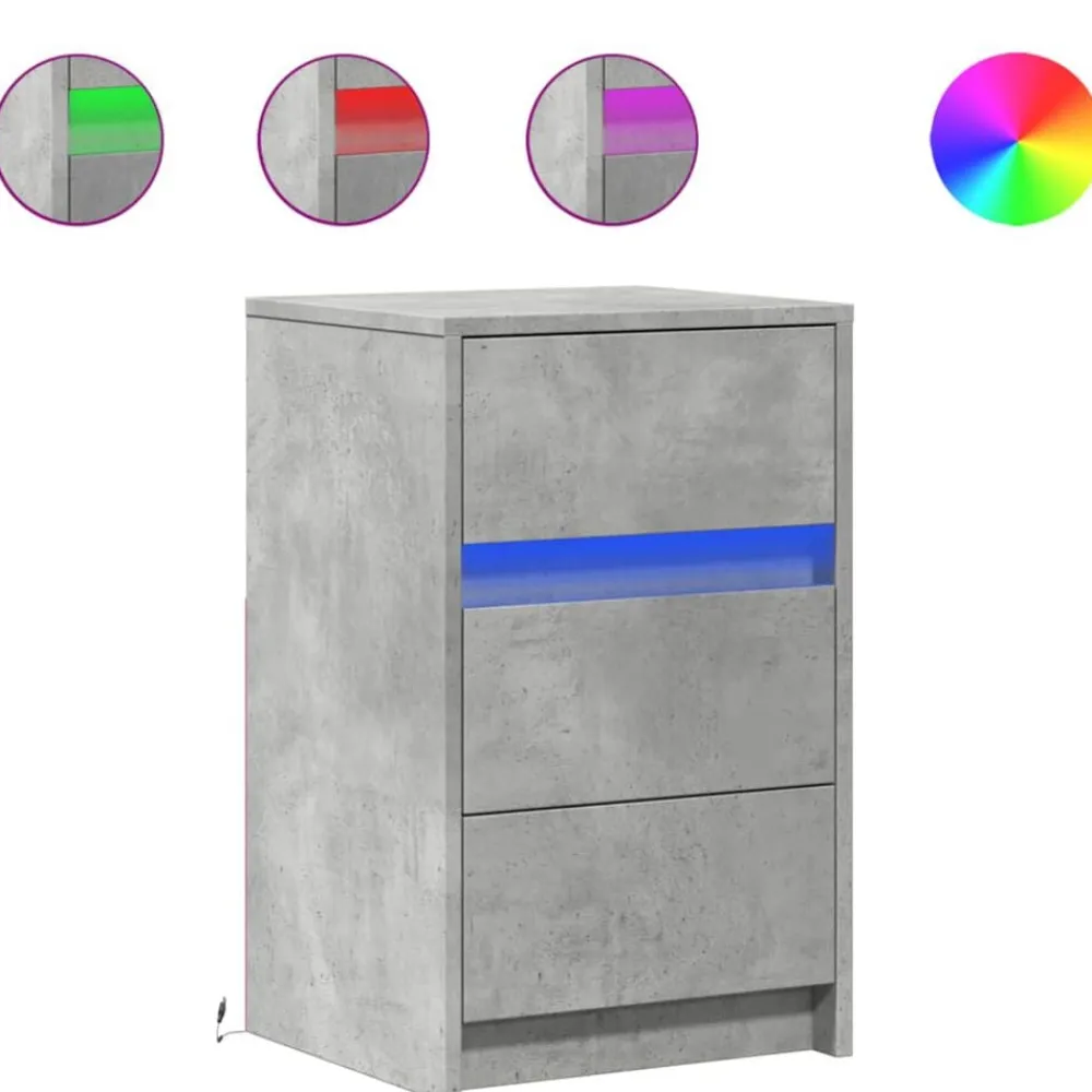 vidaXL Mesita de noche con luces LED madera ingeniería gris hormigón Gris hormigón Hot